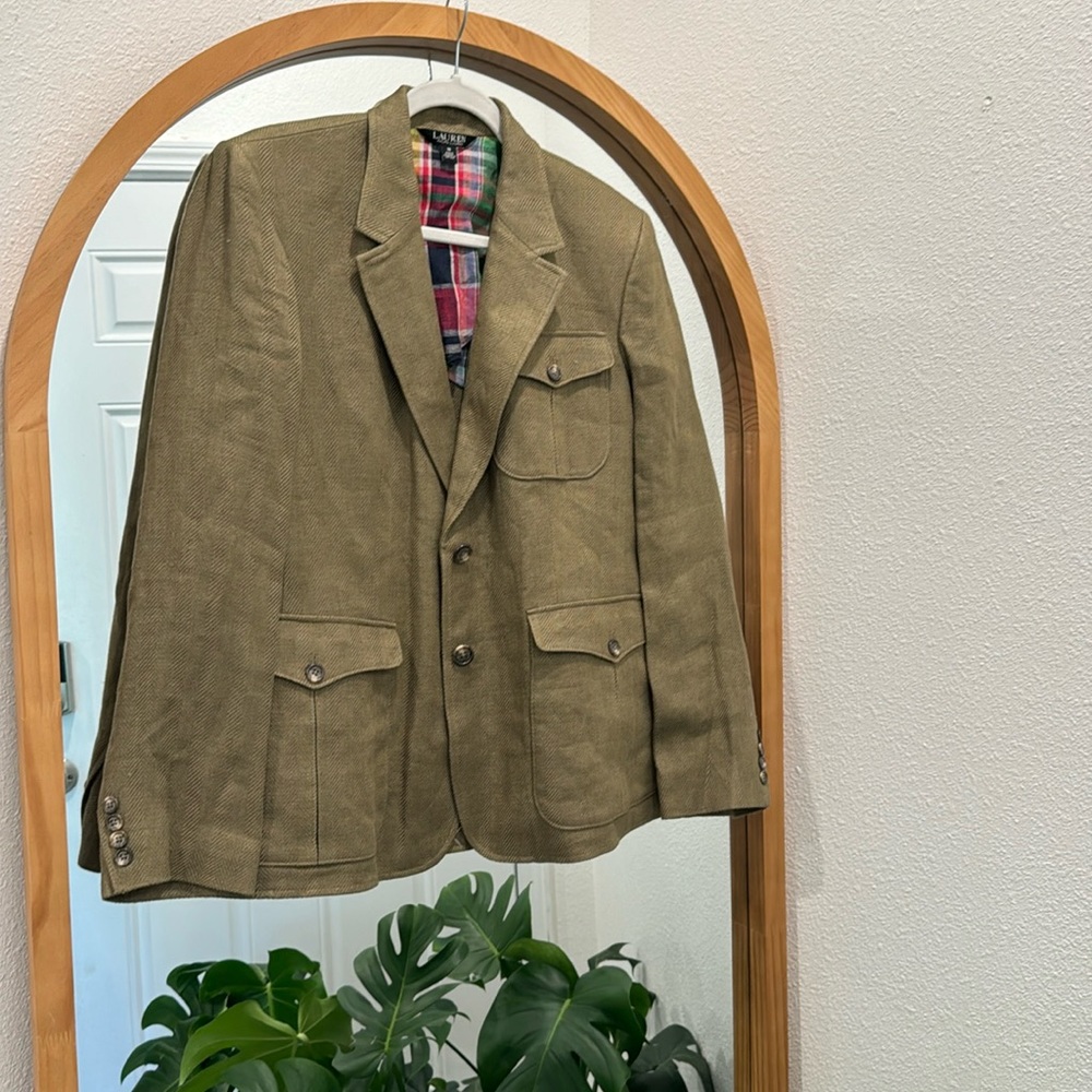 Lauren Ralph Lauren Herringbone Linen Blazer In Olive Fern